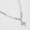 Hiphop Rock Four-Pointed Star Pendant Necklaces for Men Women Imitation Pearls Beaded Collarbone Necklaces Jewelry Accessories