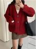 Oversized V-Neck Solid Color Cardigan - Autumn/Winter Korean Style, Versatile Slimming Sweater for Women