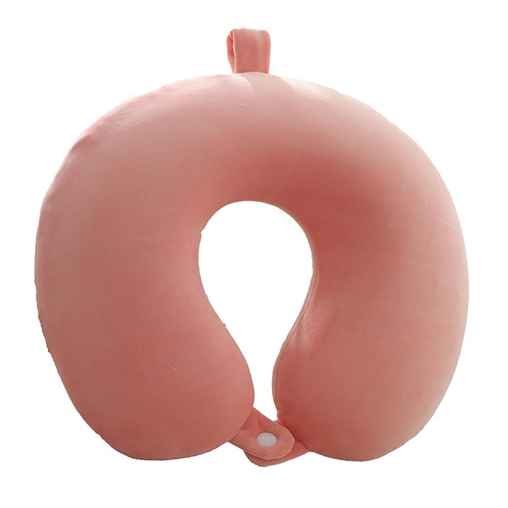 U-Shaped Travel Neck Pillow with Embroidered Logo - Solid Color Memory Foam Design