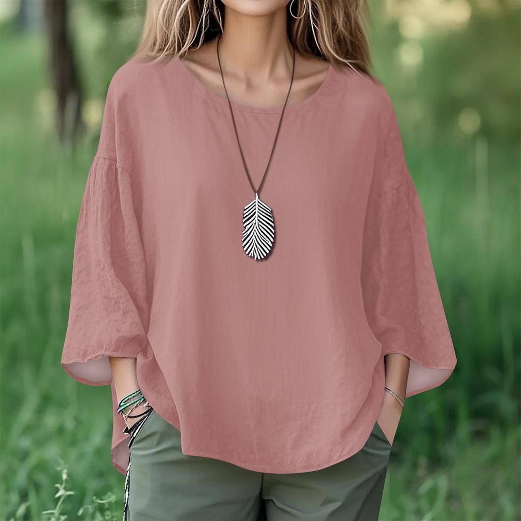 Summer Tops For Women Cute V Neck 3/4 Sleeve Blouses Floral Print Top Casual Shirts