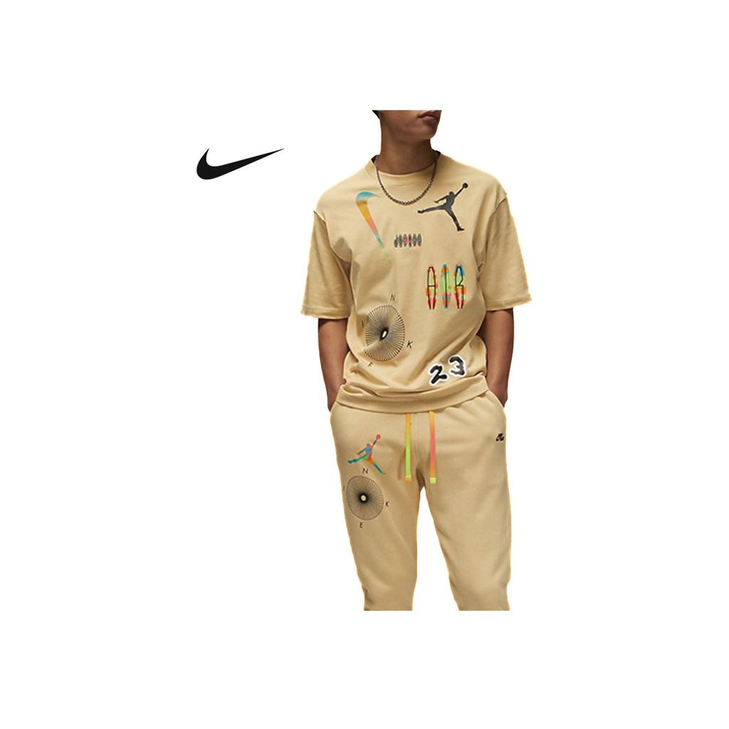 Jordan Alphanumeric Logo Print Casual Short Sleeve T-Shirt Men Tops Khaki DQ7363-252