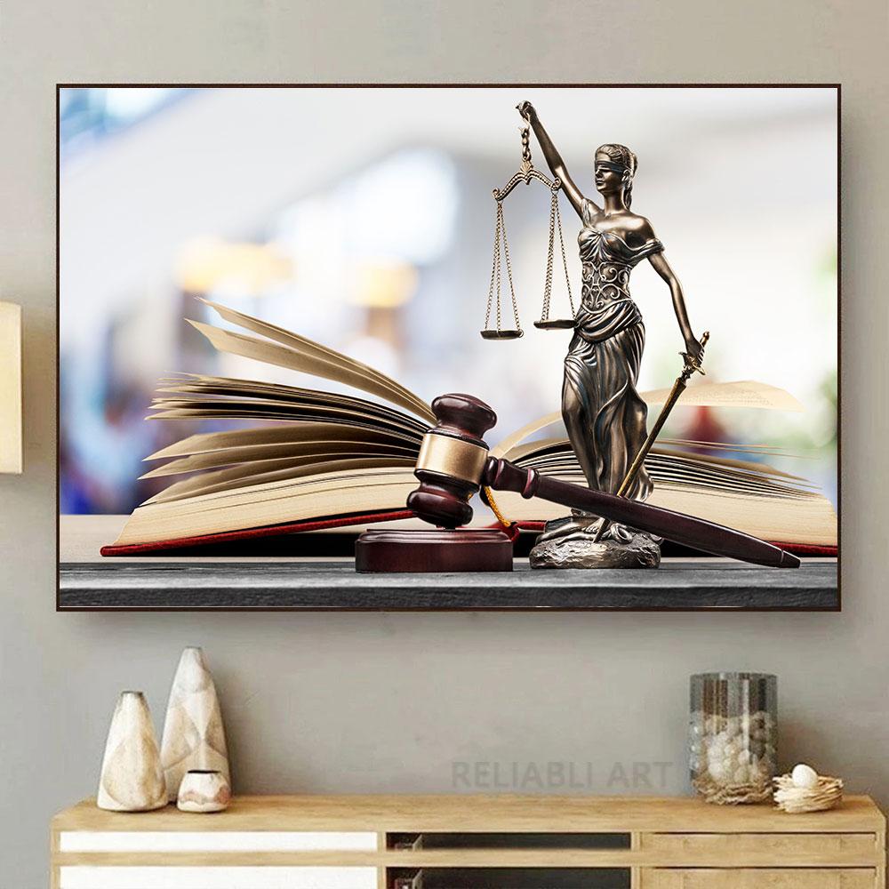 Vintage Lady Justice Canvas Prints Balance Scales HD Pictures Canvas Painting Posters Wall Art Lawyer Office Decor Lawyer Gift