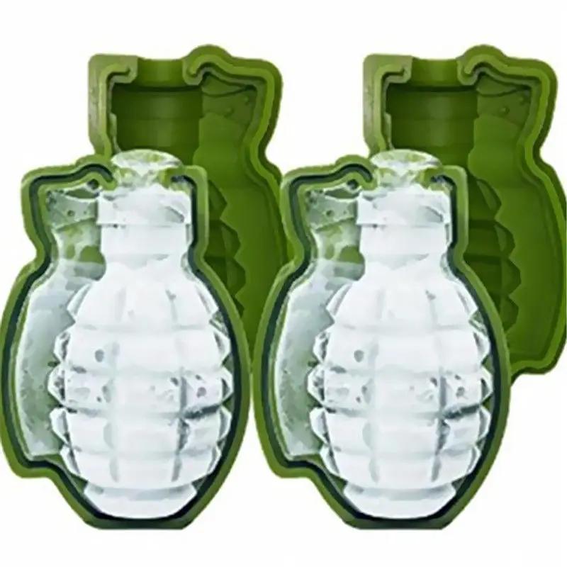1/2 Sets 3D Grenade Shape Silicone Ice Cube Mold, Reusable & Easy Release for Whiskey, Cocktail, Bar Drinks, Popsicle Maker