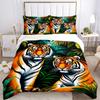 3pcs Tiger Print Bedding Set - 1 Duvet Cover + 2 Pillowcases(Core Not Included), Machine Washable Polyester yy251216190