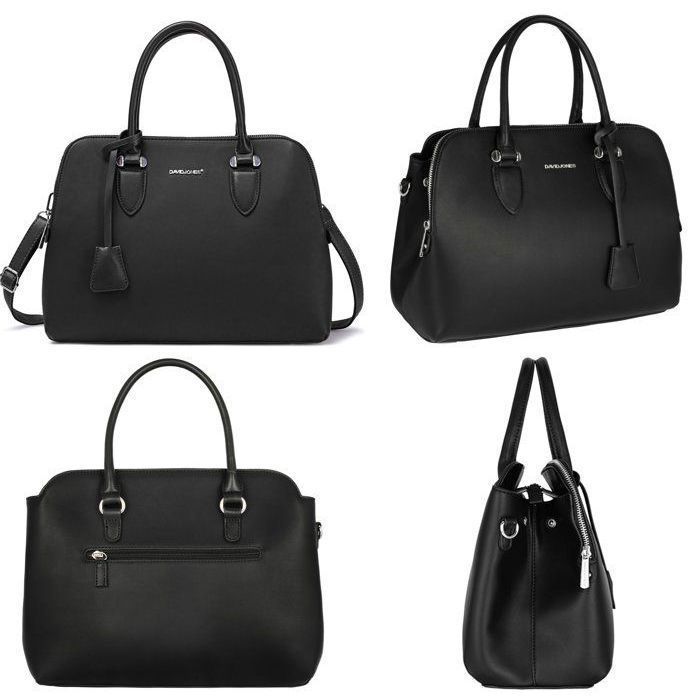 David Jones - Sac À Main Femme Bugatti - Cabas Fourre-Tout Elégant Cuir PU - 2 Compartiments Multipoche Chic - Noir