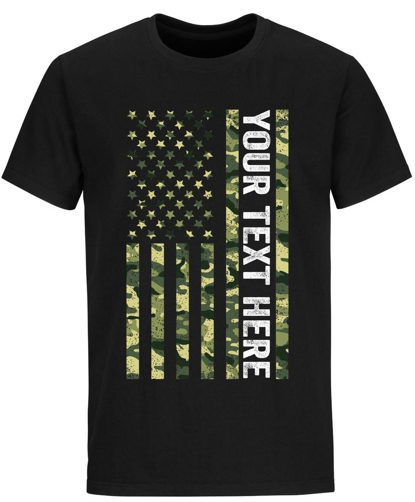 

Custom Made Shirt USA Camo Flag Patriotic Personalized T-shirt Your Own Text XL