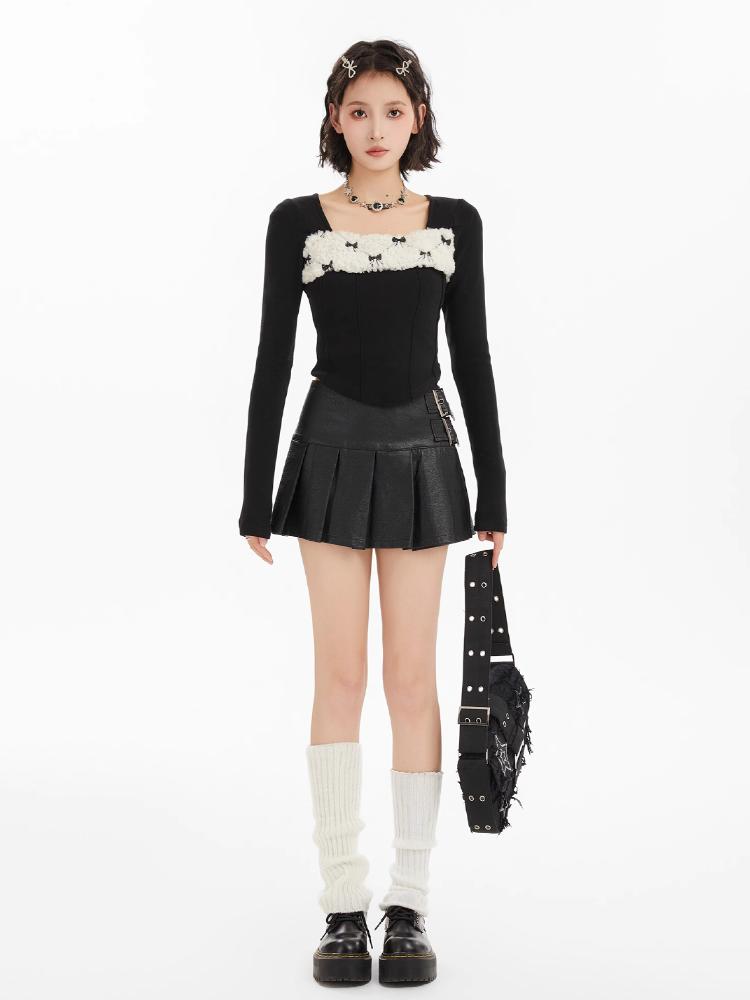 Y2K Vintage Slim T Shirts Women Autumn Winter Bottoming Crop Tops Patchwork Long Sleeve Tees Korean Fashion Pullover