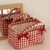 Quilted Craft Picnic Bag Plaid Design Storage Basket French Style Fabric Organizer  Bedroom Use