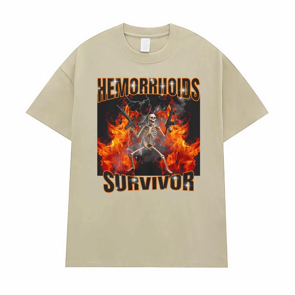 Hemoroidy Survivor Gen Z Humor Prokleté Grafické Tričko pro Muže Ženy Retro Gotické Tričko Oversized Volné Vysoce Kvalitní Trička