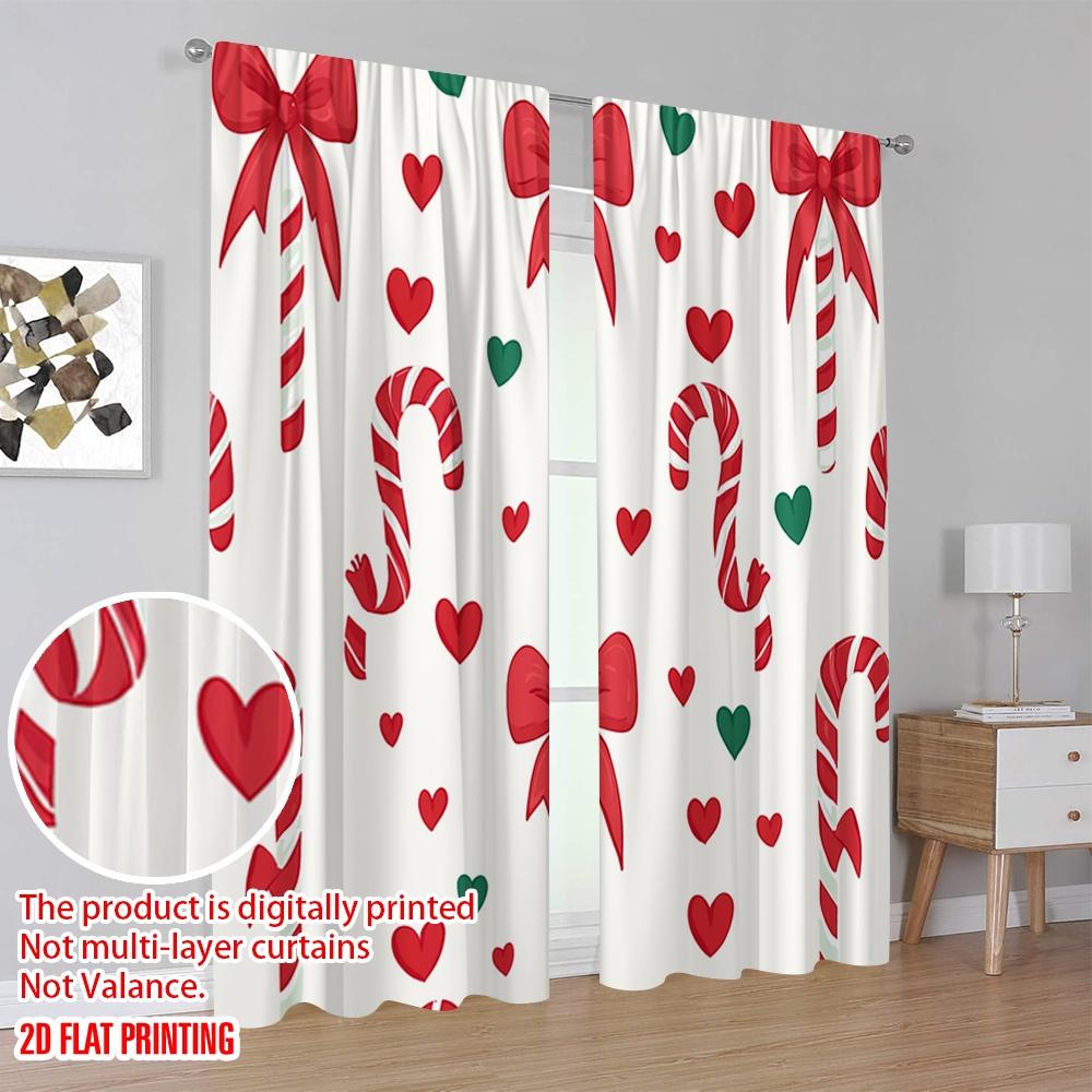 2 Stück, 2D-Flachdruck Vorhänge&Fensterdekoration Zuckerstangen Herzen (4) 100% Polyester (ohne Stange) Geschenke für Schlafzimmer,