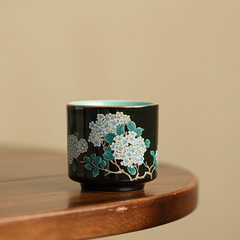

Handmade Cloisonn é Black Glazed Embroidered Ball Flower Tea Cup Ceramic Tea Set Host Cup Guest Cup Tea Tasting Cup 200ml