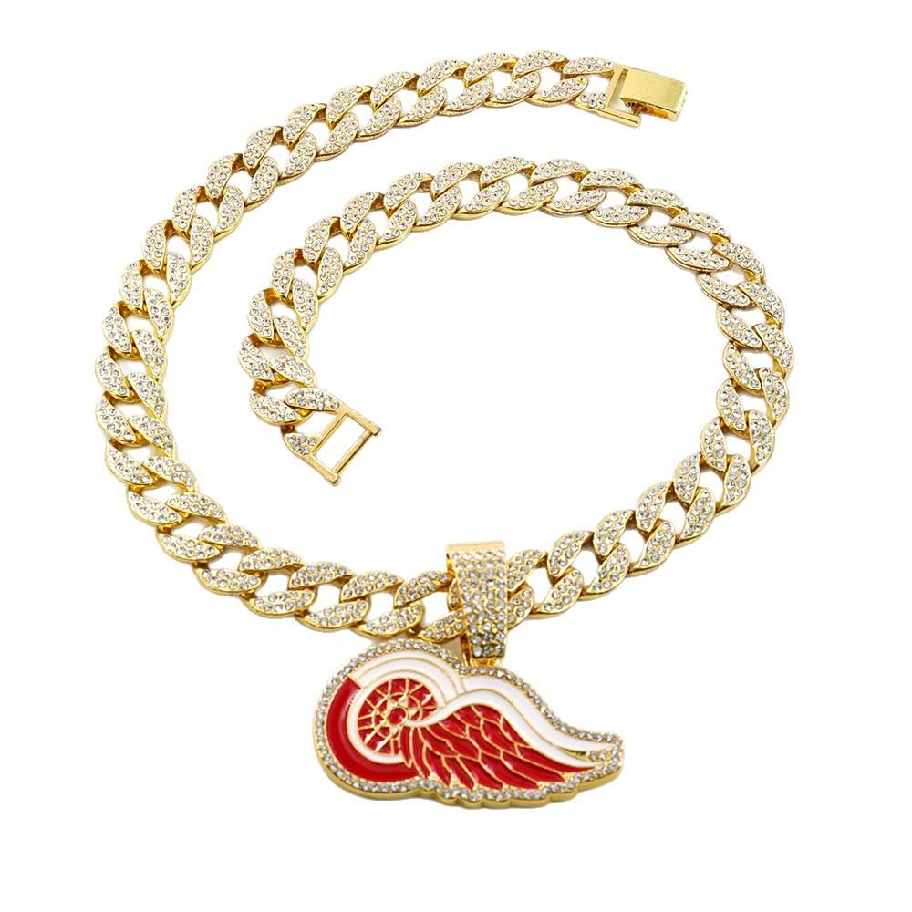 European and American Hip-hop Style Detroit Red Wings Drip Alloy Pendant Necklace