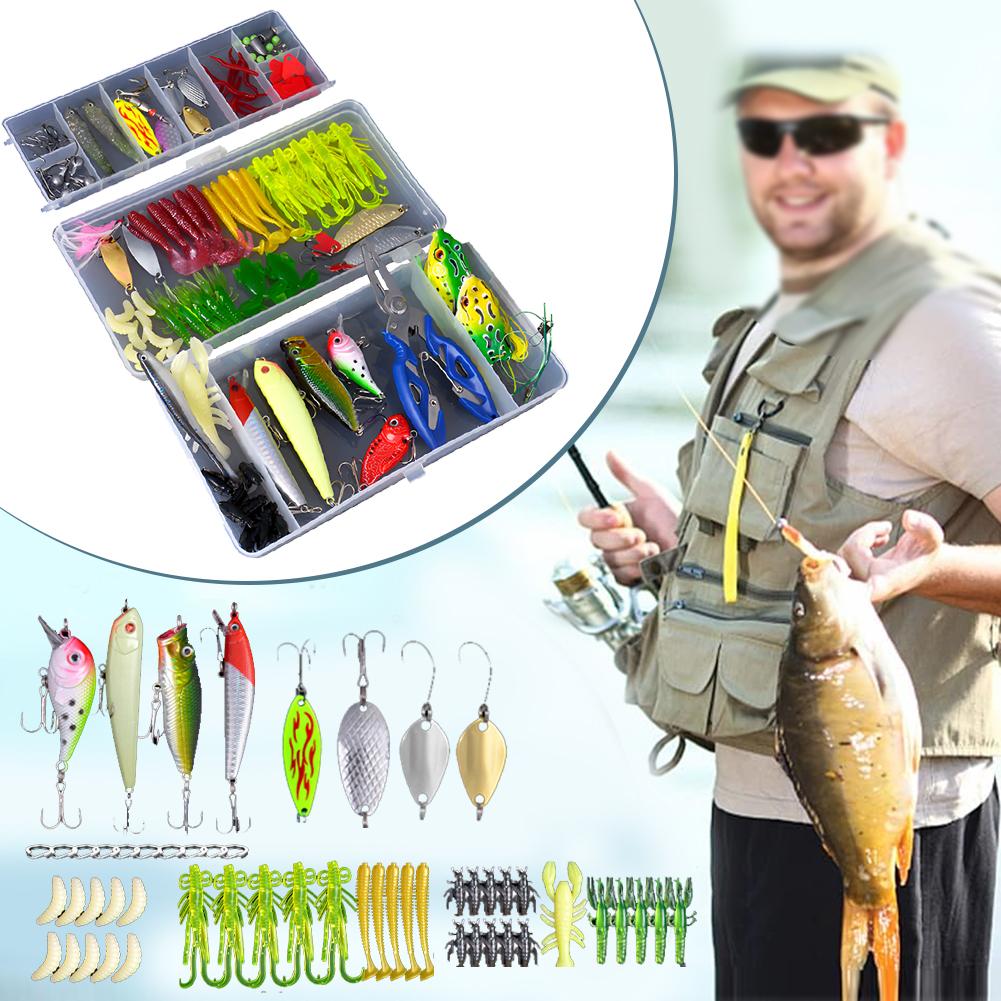 120 Stück Angellockköder-Set Wiederverwendbarer biomimetischer Fischköder Rostfrei Weicher und harter Köder für Outdoor-Angelzubehör Werkzeug