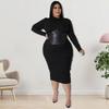 Plus Size Womens Knit Midi Dress With Zipper Detail Double-Layer Collar Long Sleeve Milk Silk Fabric Sweet Fresh Style
