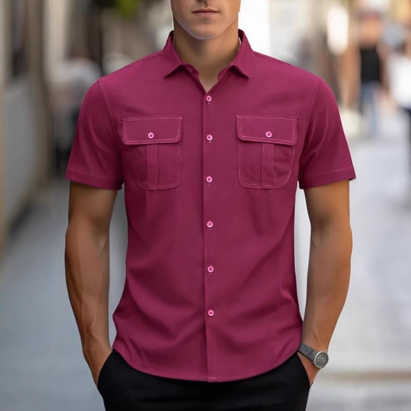 

Men s Casual Double Pocket Button Down Utility Shirt S бордовый