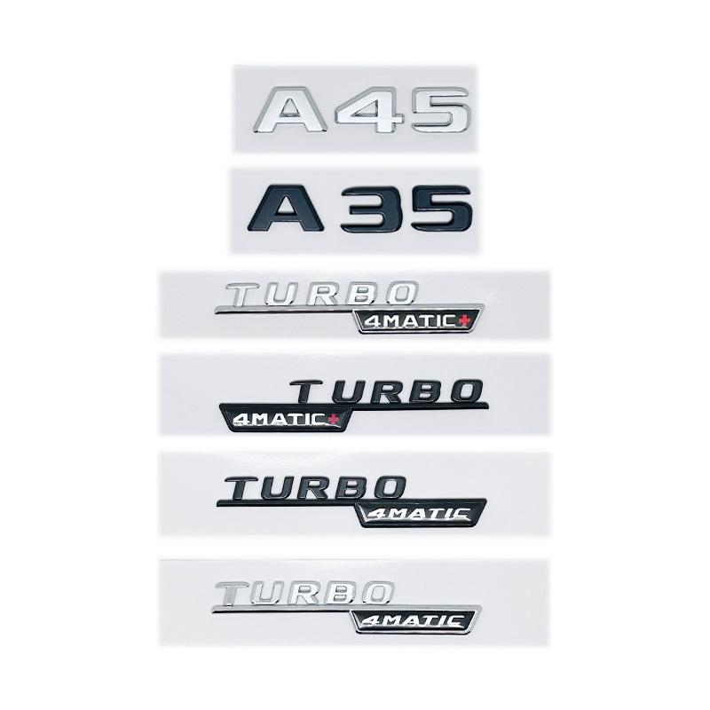 Emblema 3D ABS con letras negras brillantes A35 A45 A45S Turbo 4matic para Mercedes Benz AMG, guardabarros trasero para maletero W176 W177, pegatina con logotipo