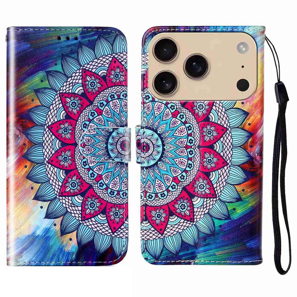 For iPhone 17 Pro Max Case Pattern Leather Wallet Phone Cover with Strap