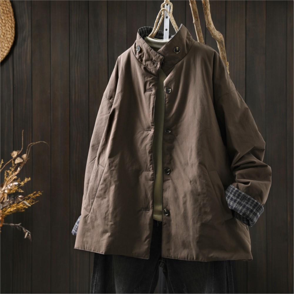 Johnature Women Vintage Turtleneck Solid Color Button Winter Coats Loose Pockets Warm Soft Female Coats