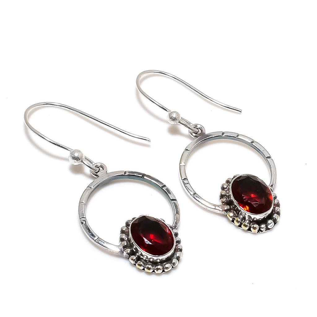 Natural Red Garnet Gemstone Earrings, 925 Sterling Silver Earring, Handmade Boho Silver Jewelry Dangle Earrings, Anniversary Gifts