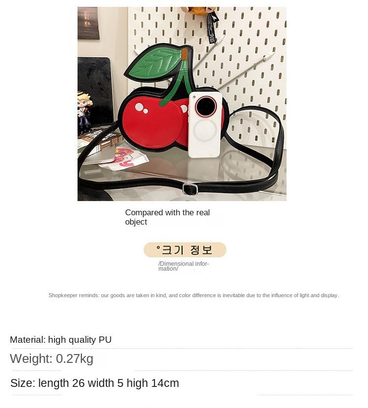 Damen niedliche rote kirschförmige kleine Umhängetasche lustige kontrastfarbene Einzel-Schulter-Crossbody-Tasche Damen-Handytasche