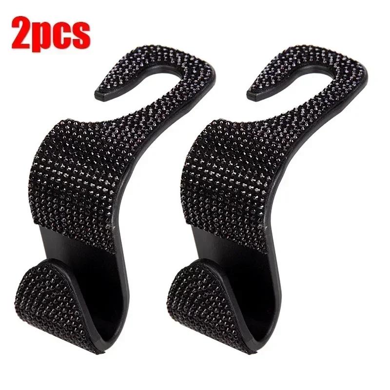 2Pcs Car Seat Back Hook Bling Diamond Hanger Backseat Auto Back Universal Headrest  Storage Holder Car Interior Accessories
