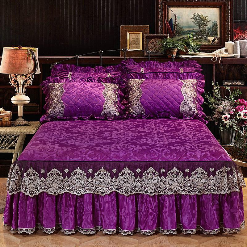 European Style Bed Skirt Lace Velvet Quilted Bedspread Autumn and Winter Thick Warm Fitted Sheet