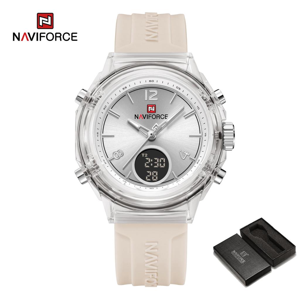 Naviforce Women Watch Quartz Pointer Dial LCD Digital Display Chronograph Luminous Waterproof Silicone Strap Unisex Men Women Watch NF7109