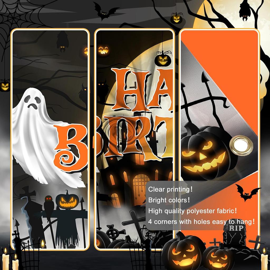 Avezano Halloween Birthday Banner Halloween Bday Backdrop Kid Grey Birthday Decorations Horror Moon Night Booday Backdrop 6 x 3.6 ft