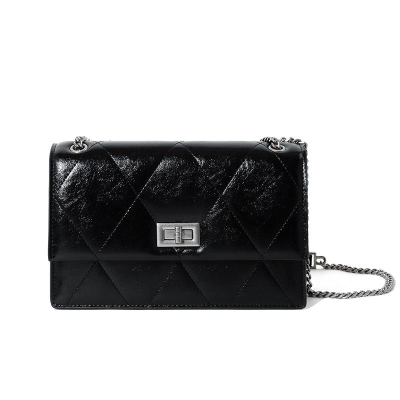 

Новая наплечная сумка-мессенджер на цепочке, портативная сумка-мессенджер, маленькая квадратная сумка, женская сумка из натуральной кожи 24*8*14cm чёрный