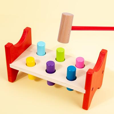 Wooden Early Education Six Column Pounding Table, Color Recognition, Hand Strength Training, Fine Motor Skills Training, Focus Training Game Toy
