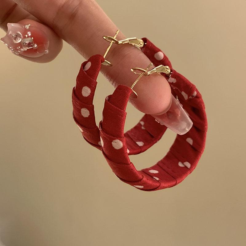 Geometric polka dot cloth earrings Stylish simple earrings Niche retro high-end earrings Women