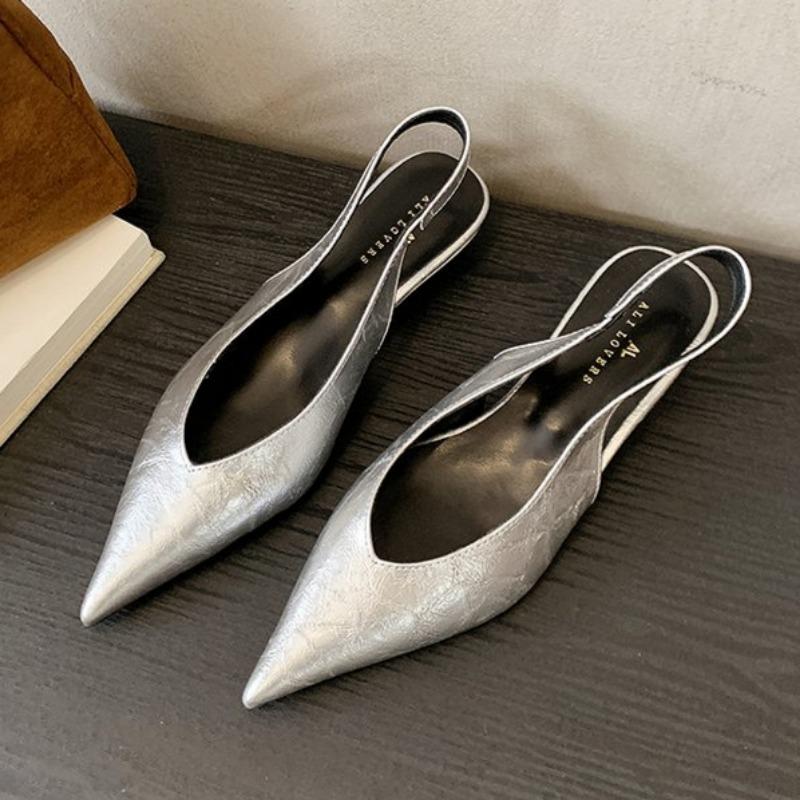 

Fashion Leopard Pointed Toe Sandals High Heels Shoes Women Slippers Slingback Summer 2025 Trend Sexy Dress Loafers Shallow Pumps Mujer 40 серебряный