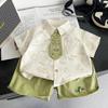 0-5-year-old Boys' Short Sleeved Shirt Children's Cartoon Printed Shirt+casual Shorts Two-piece Set