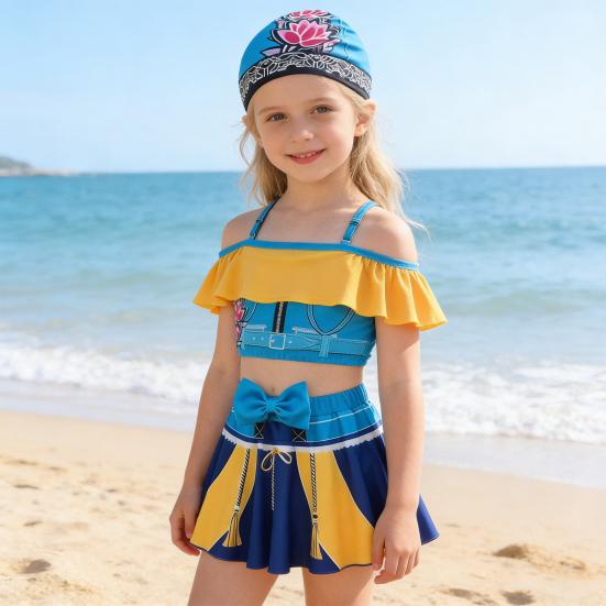 Children's Swimsuit Two Piece Set Girls Swimwear All Over Print Racerback Top