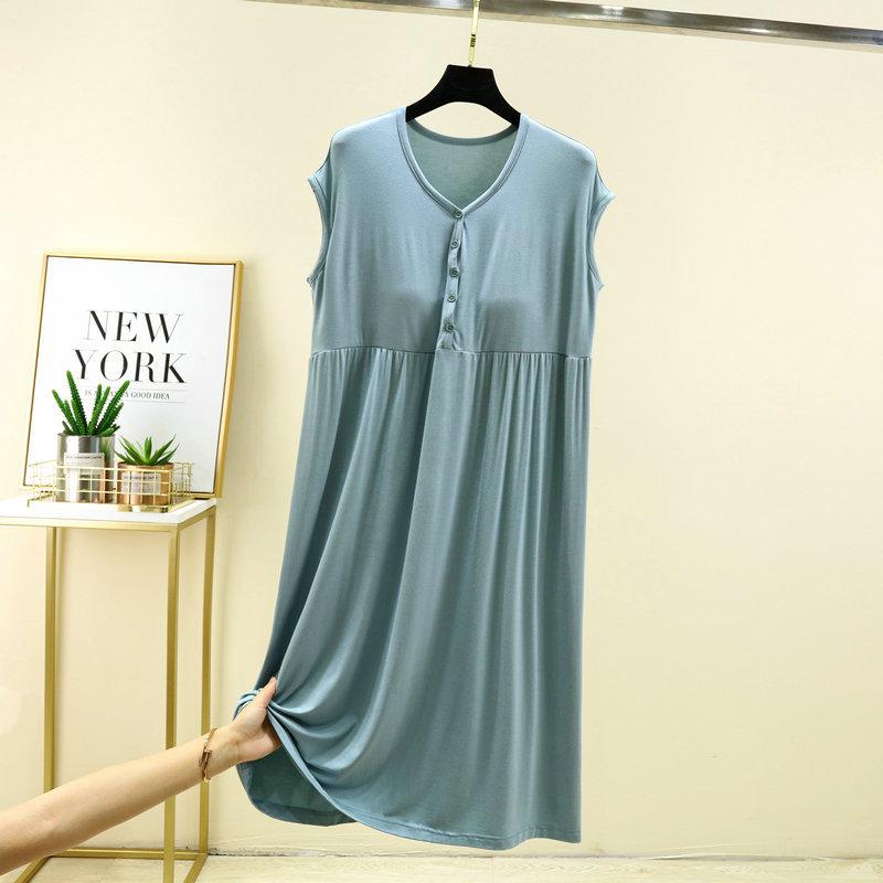 Damen V-Ausschnitt Ärmelloses Midi-Kleid Lockerer Schnitt Hoher Bund Lässiges Haus-Nachthemd Mit Integriertem BH-Pad