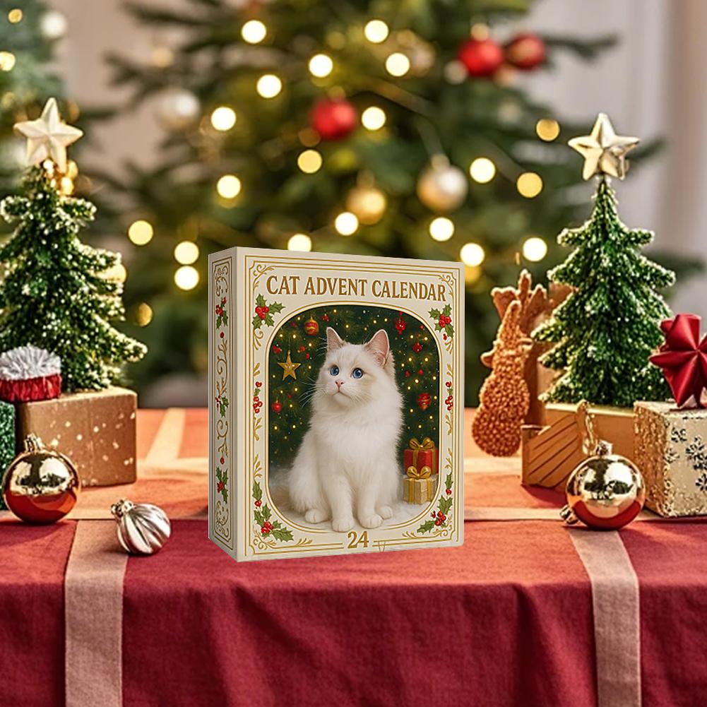 Cat Christmas Calendar Countdown 2D Acrylic Cute Cat Calendar with 24 Boxes Artistic Holiday Ornament for Women Men Boys Girls