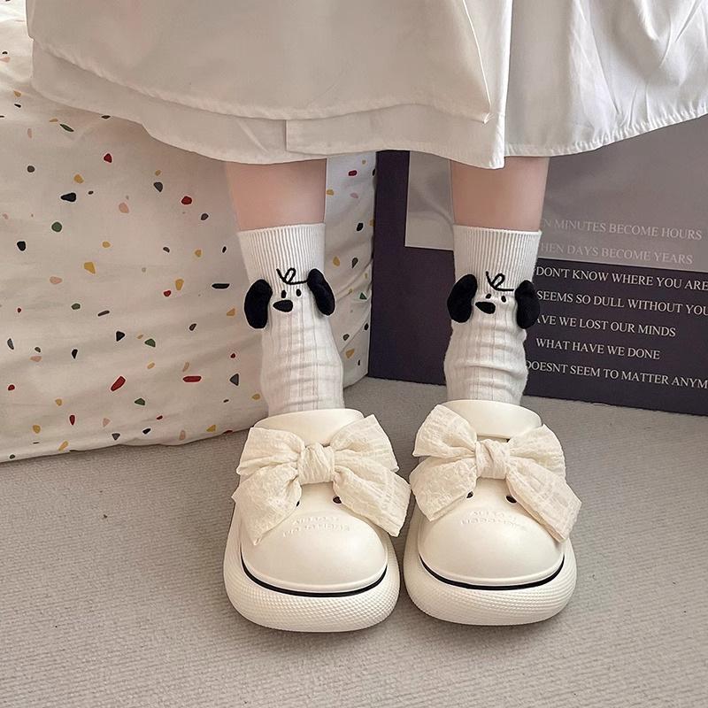 Popular cute sweet fairy wind bow muffin bottom girl 2025 summer wear non-slip bag head cool slippers tide