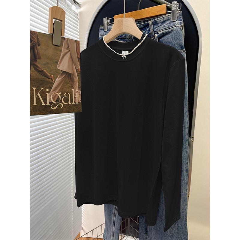 

Women s Pure Cotton Long Sleeve Base Layer Top - Round Neck, Drop Shoulder, Loose Fit, Perfect for Autumn & Winter Layering XL [114-125 lbs] чёрный
