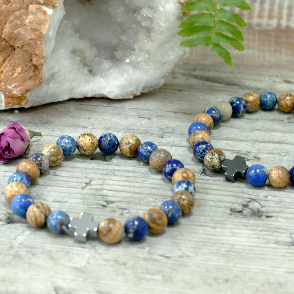 Couple Bracelets Set of 2 Sodalite Picture Stone