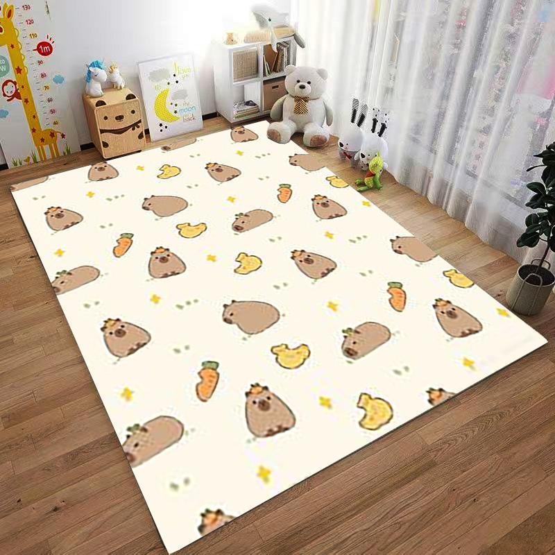 Cartoon Animal Carpet with Cute Brown Capybaras, Ducks, and Carrots Pattern Suitable for use as an anti-slip for living room bedroom sofas