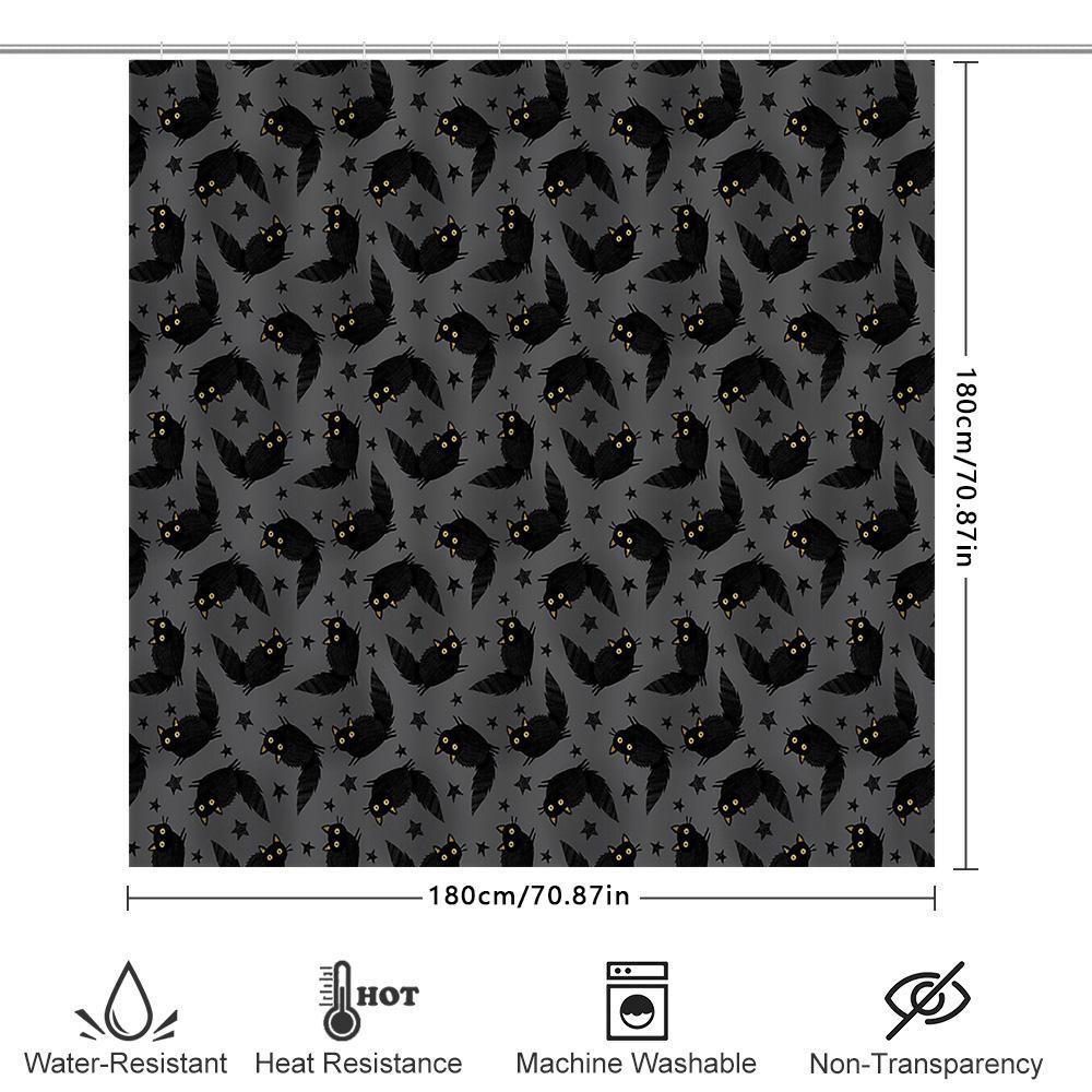 Black Cat Shower Curtain Spooky Halloween Decor Cute Kitten Bathroom Set Washable Waterproof Home Decor Artistic Pattern Modern