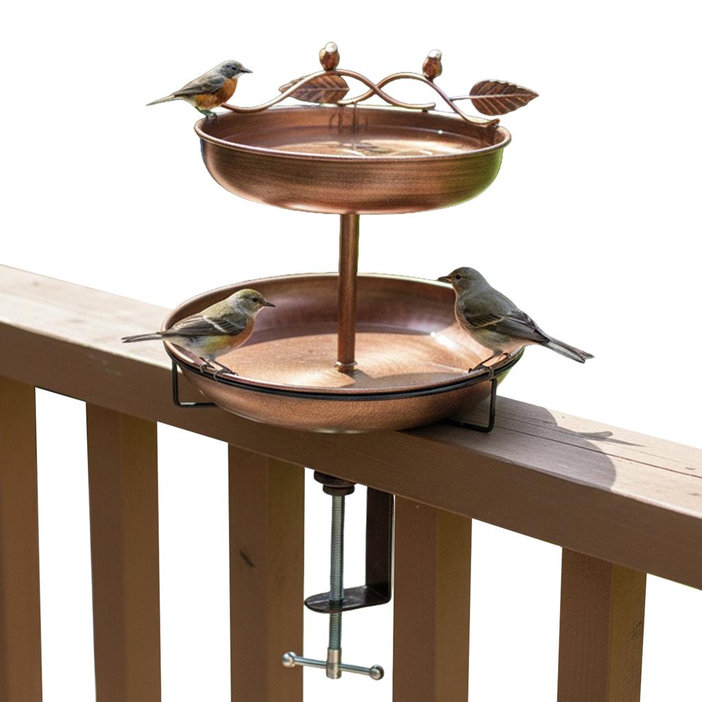2-Tier Deck Mounted Metal Bird Bath for Outside Detachable Birdbath Bowl for Deck Railing Balcony Yard Garden Decoration