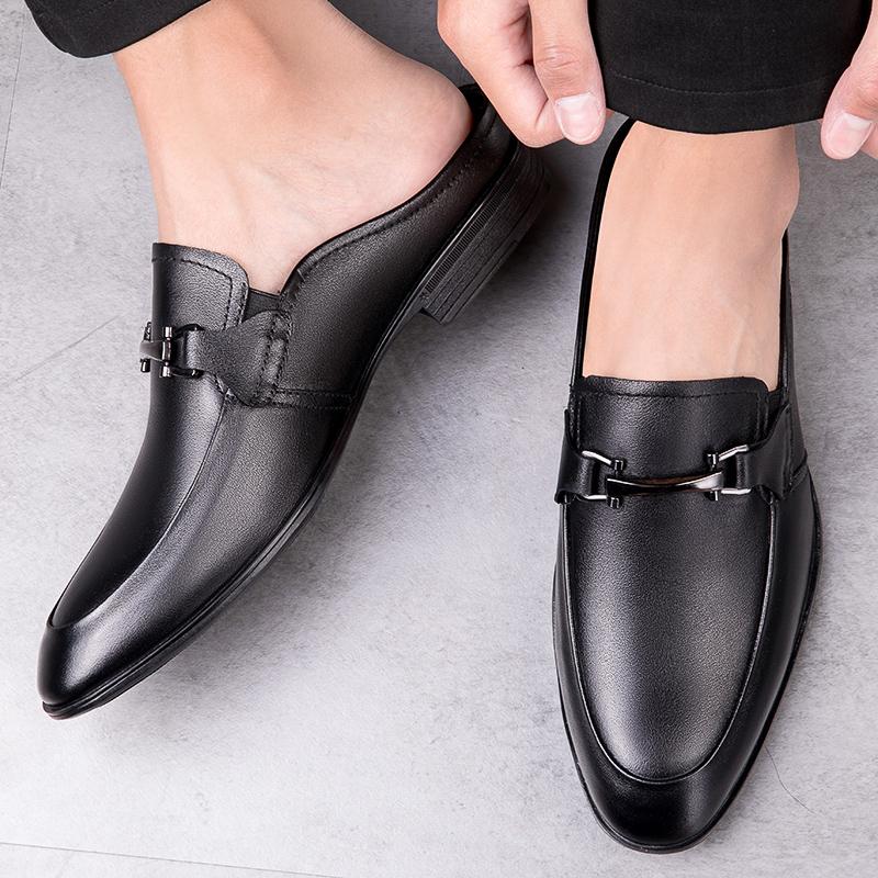 Fashion Luxury Brand Men's Comfortable New Top Layer Cowhide Business Half Drag Summer Fashion Men Outdoor Breathable Soft Soled Loafers