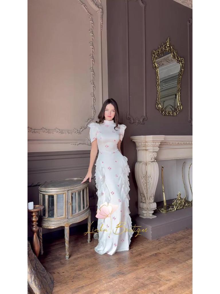 2025 Spring Sweet Style Short Sleeve Silky Elegant Women's Fashion Dress