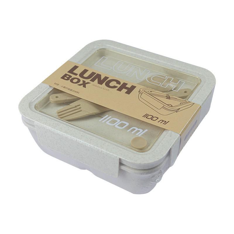 Microwavable Japanese-Style Wheat Straw Lunch Box Set with Compartments for Students and Office Workers