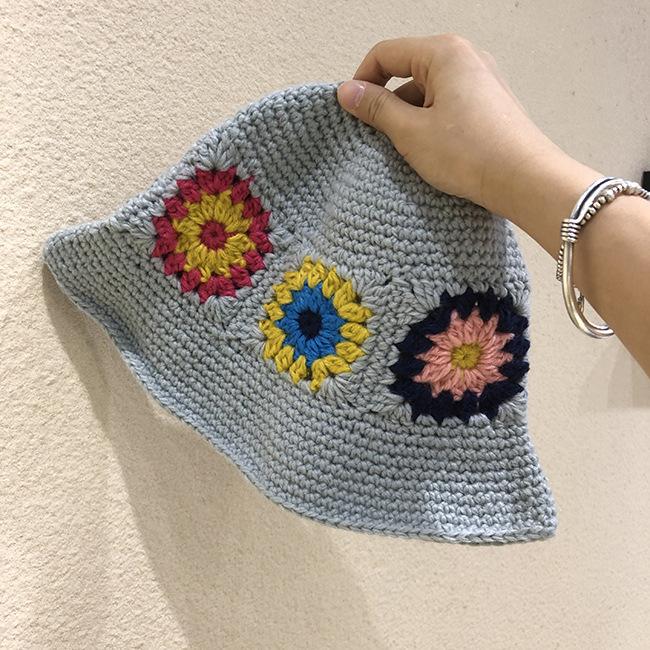 

Вязаная вручную панама с цветком, женская осенне-зимняя универсальная, для большого обхвата головы, ретро шляпа-ведро, нишевая шерстяная шляпа adult (56-58cm)