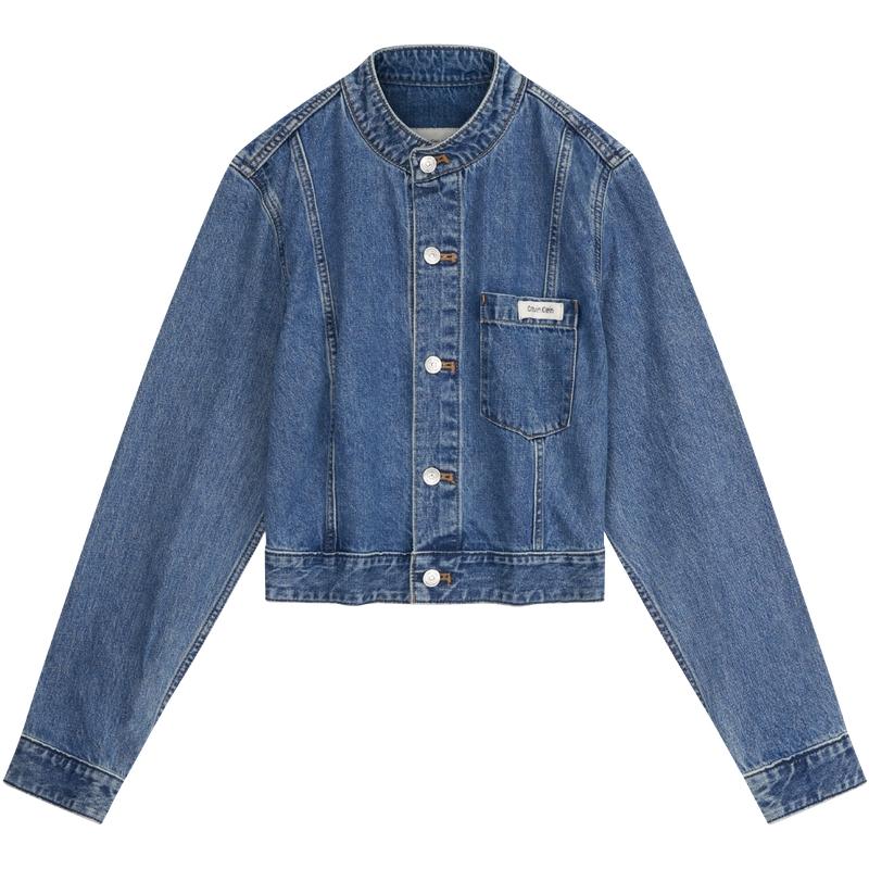 Calvin Klein Jeans Классическая Американская Винтажная Хлопковая Короткая Джинсовая Куртка с Воротником-стойкой Женские куртки 47G744G XS