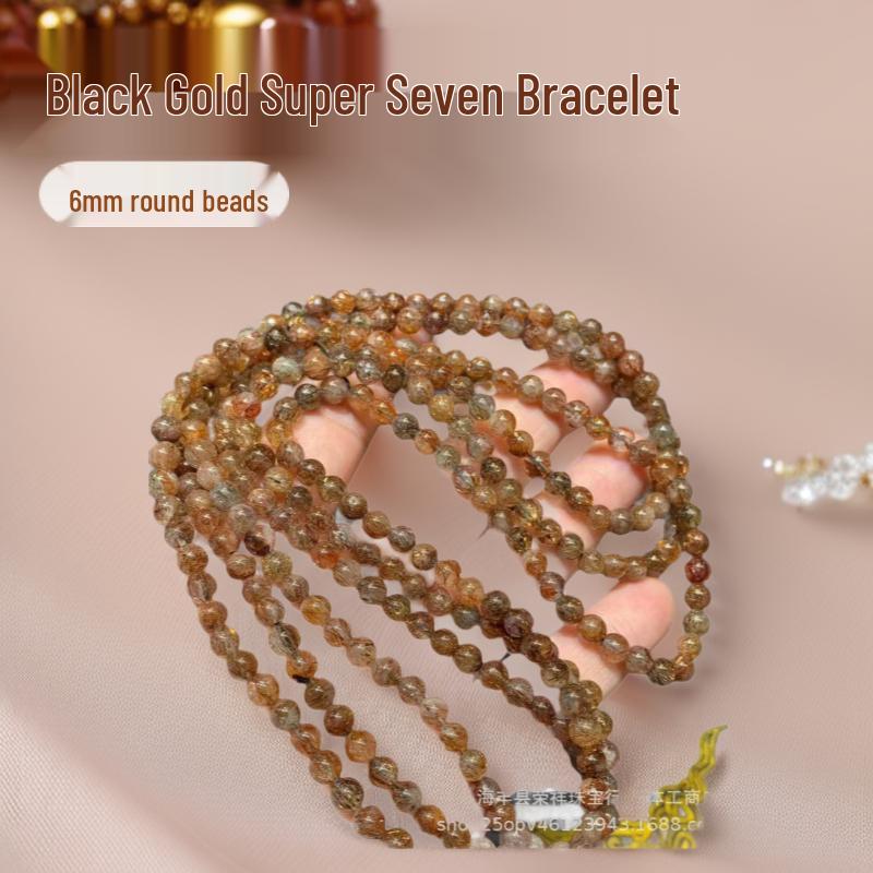 

Natural Black Gold Super Seven Crystal Buddhist Beads Bracelet with Black Gold Flakes Qiaowei New+1784-1881110
