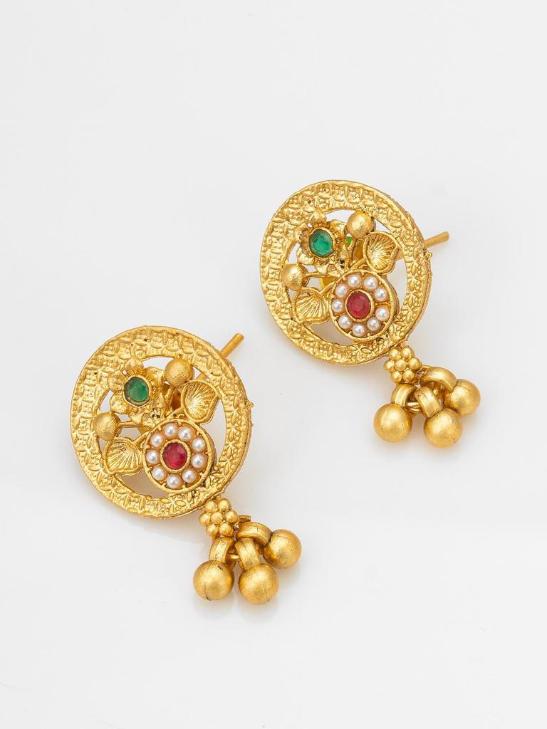 Gold-Plated White Stone-Studded & Beaded Jewellery Set