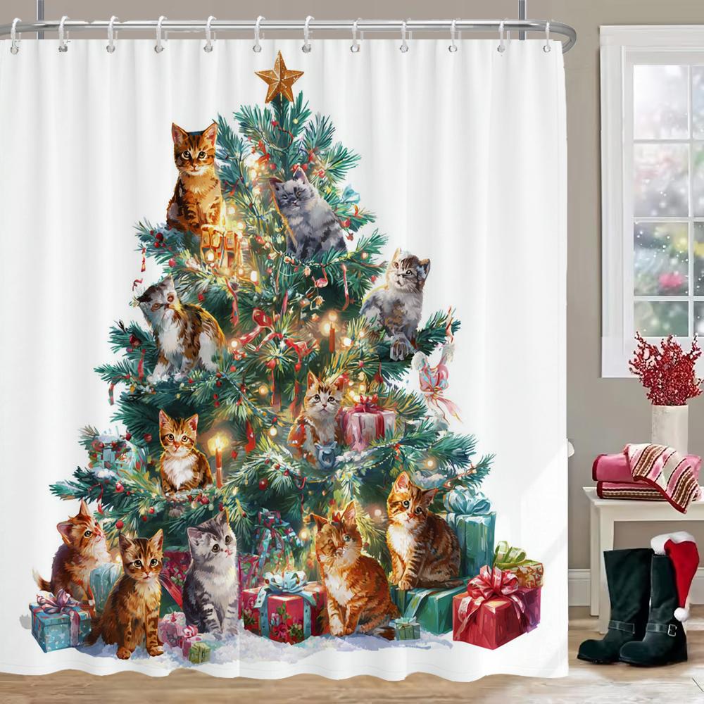 Merry Christmas dinosaur cat Print Bathing Curtain Bathroom Shower Curtain With Hooks bathroom home decor and accessories